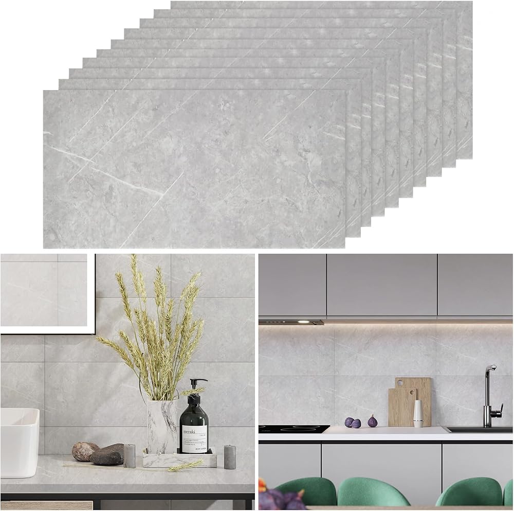 Warmiehomy Monet Grey Marble Effect Self-Adhesive Wall Tiles 60x30cm 10Pcs