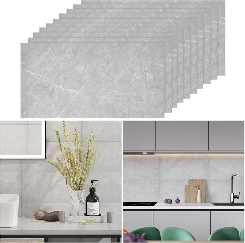 Warmiehomy Monet Grey Marble Effect Self-Adhesive Wall Tiles 60x30cm 10Pcs