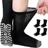 CaiDieNu Non Slip Diabetic Socks: 4 Pairs Non Binding Hospital Socks for Men Women with Grips Elderly Edema 9-15
