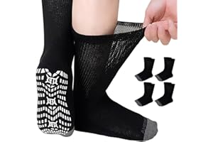 CaiDieNu Non Slip Diabetic Socks: 4 Pairs Non Binding Hospital Socks for Men Women with Grips Elderly Edema 9-15