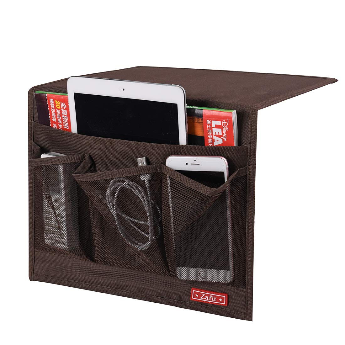 Zafit Bedside Storage Organizer - Table Cabinet Organizer Caddy for Remotes, Phone, Glasses (Classic 4 Pockets - Coffee)