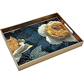 PDUHKO Serving Tray with Handles, 15.7 * 11.8 inches, Plastic Ottoman Tray with Exquisite Paintings, Trays for Coffee Table