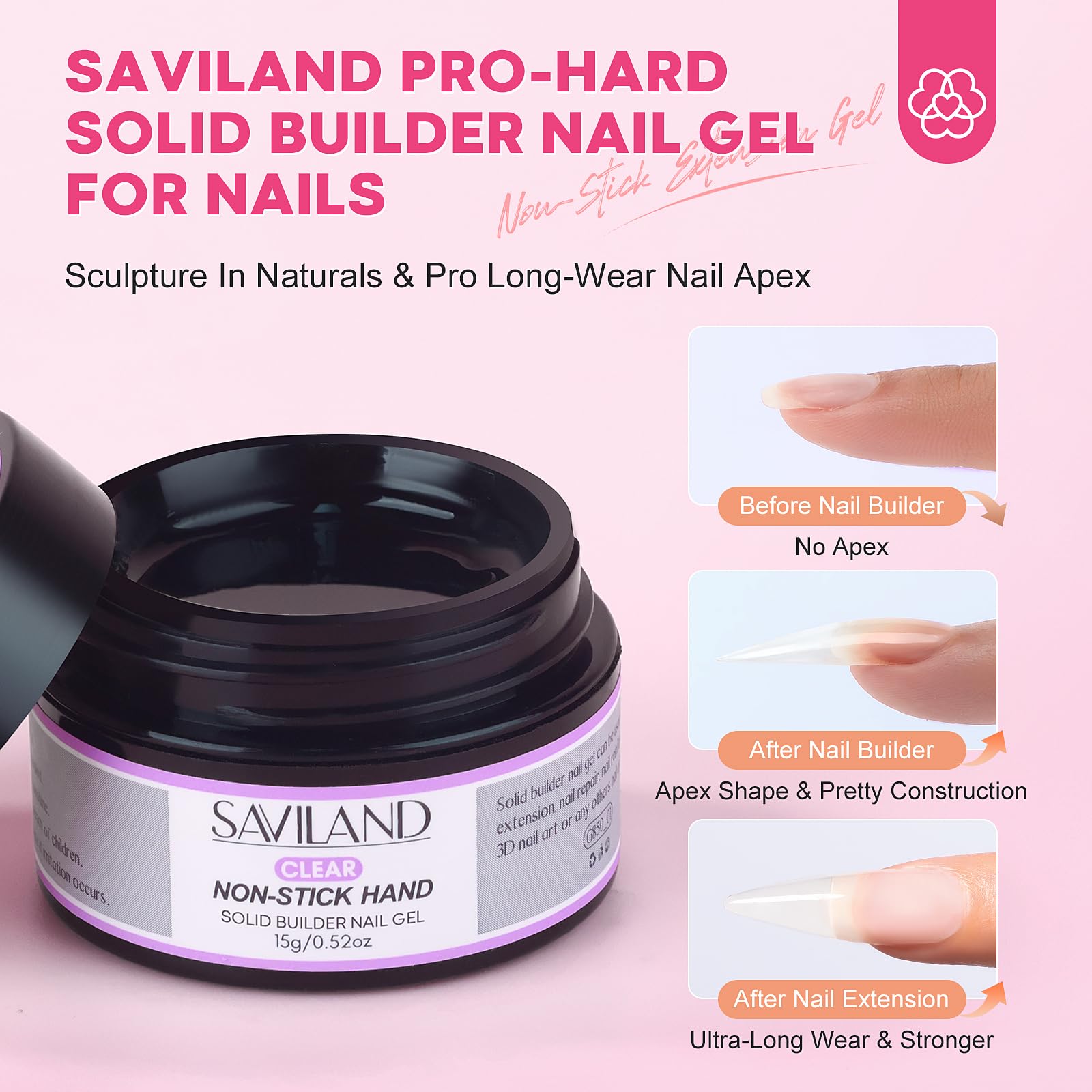 SAVILAND PRO-Hard Solid Builder Nail Gel for Nails: 2024 Ultra-Strength | Non-Sticky | Clear 3D Nail Gel with U V Lamp for 3D Nail Carving Emboss & Fast Extension Professional Use Salon - Image 5