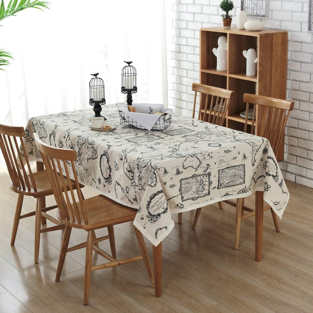 JMAHM Tablecloths Table Cover Table Cloth Polyester Cotton Tablecloth Dining Table Checkered Tablecloth (55x86in/(140x220cm), Map)