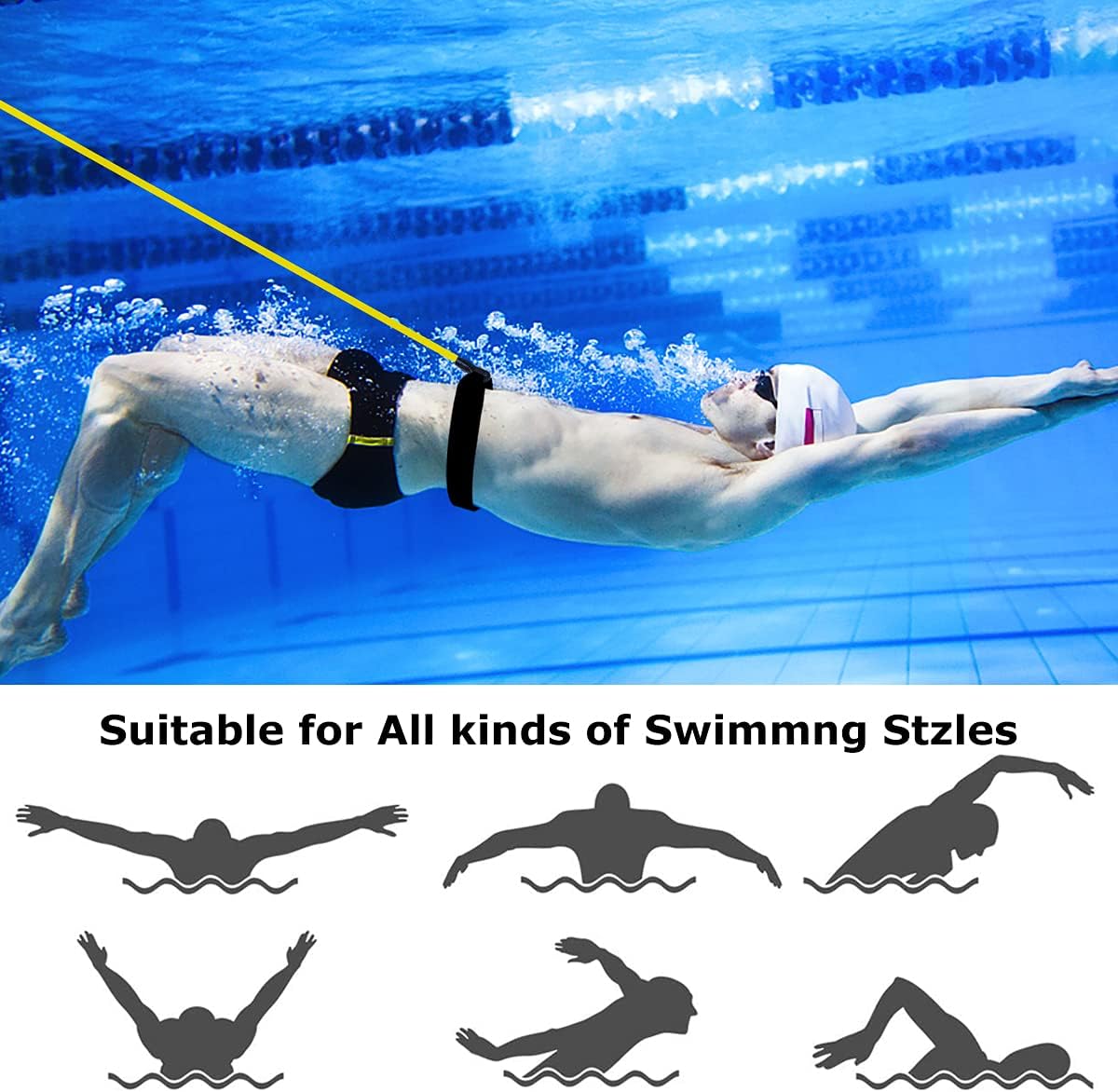 Swim Training Belts, Swim Tether Stationary Swimming, Swim Harness Swimming Resistance Belt, Swim Belt for Adults & Kids (Yellow): Sports & Outdoors