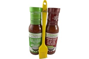 Barbecue Sauce Variety Bundle Includes (1) 8.5oz Primal Kitchen Unsweetened Classic BBQ Sauce, (1) 8.5oz Primal Kitchen Hawaiian Style Organic BBQ Sauce and 1 FoxFyr Silicone Basting Brush!