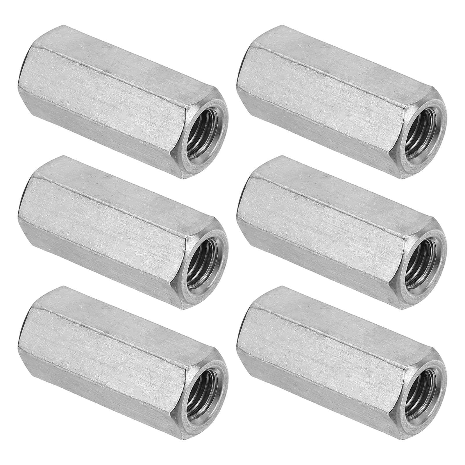 PATIKIL M12 x 1.75-Pitch 304 Stainless Steel Hex Coupling Nuts, 6Pcs 50mm/ 2" Length Coarse Fully Threaded Rod Coupling Nut Studding Connector Fasteners, Silver Tone — image 1