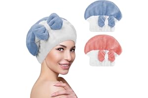 Songaa Hair Drying Cap Microfiber Hair Drying Towels, [2 Pack] Super Absorbent Head Wrap with Bowknot Shower Cap for Girls an