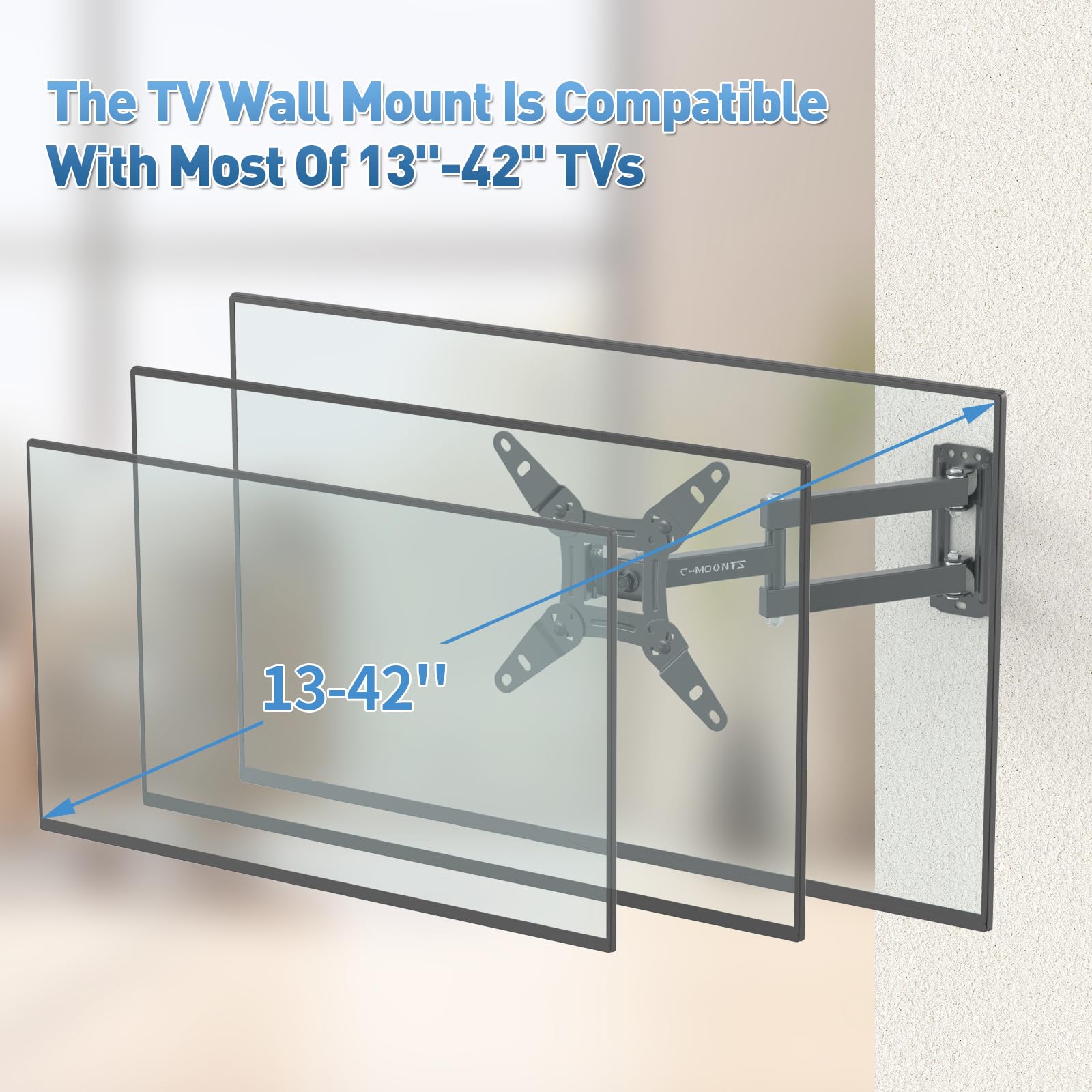 Full Motion TV Wall Mount with Swivel,Extension and Tilt for Most 13-42 inch LED LCD Flat Screen TVs & Monitors, Holds up to 44 lbs,Max VESA 200x200mm