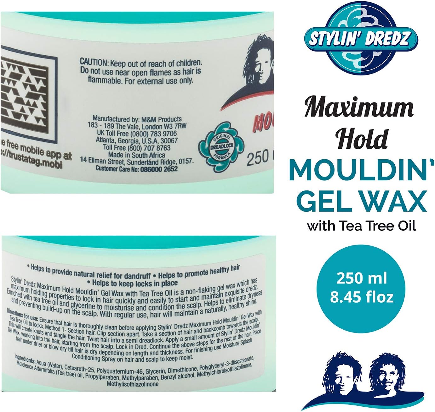 Stylin' Dredz Moulding Strong Maximum Hold Gel Wax with Tea Tree Oil Hair Care for Dreadlocks 250ml (2 pack) - Image 3
