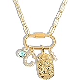 MignonandMignon Gold Charm Necklace for Women, Personalized Gift for Her, Birthday Gift for Mom, Gold Plated Pendant Charms, Handmade Jewelry for Women, Valentines Day Graduation Necklace -P-LOCK-N