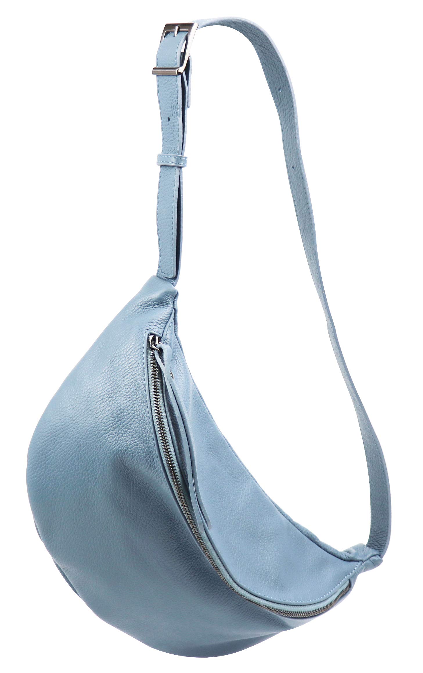 SH Leder Genuine Leather Women Unisex Chest Bag for Festival Travel Medium Waist Bag Crossbody Bag Women Leather Handbag 37x21cm Fania G697, Light Blue, Gross