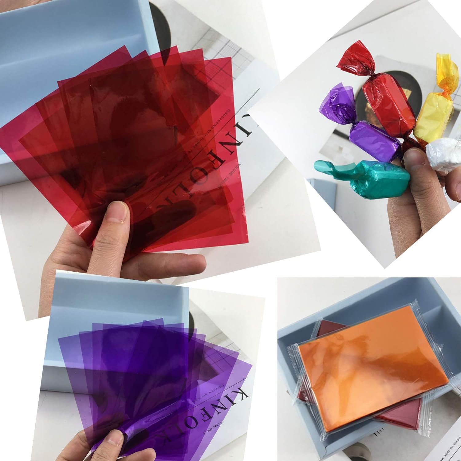 Colored Cellophane Sheets,120 Pcs 7.5x7.5 Inches Cello Sheets Colored Cellophane Wrap for Candy, DIY Arts Crafts Decoration and More,Colored Transparency Sheets,8 Colors: Everything Else