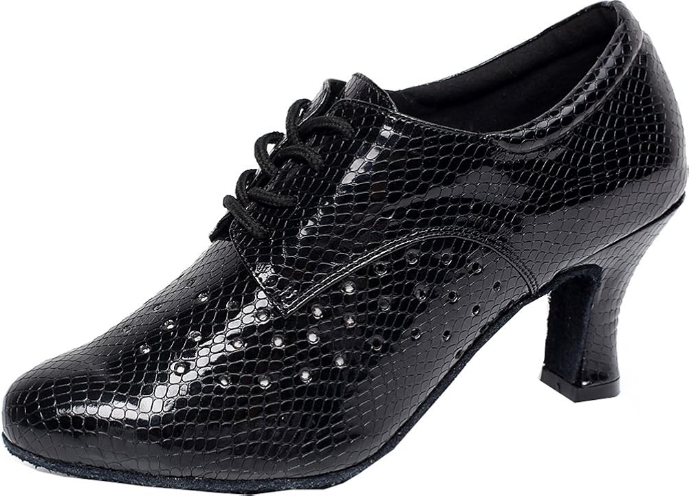 Womens Lace Up Practice Dance Shoes for Ballroom Latin Tango Salsa Chacha Custom Heel Soft