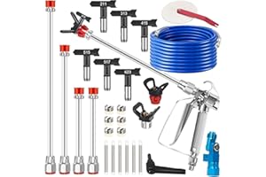 22PCS Airless Paint Sprayer Gun Kit, 3600PSI Spray Gun with 50FT Hose, 6 Reversible Spray Tips (211/313/415/515/517/623), 4 E