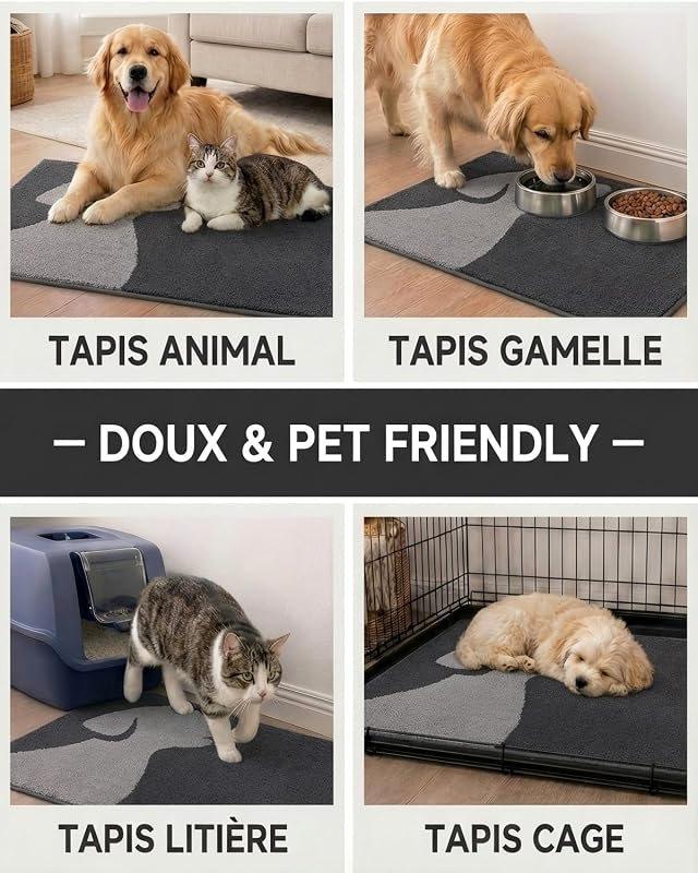 50×80cm Paillasson Intérieur Antidérapant et Absorbant – Tapis Microfibre Lavable avec Base en Caoutchouc pour Cuisine, Salle de Bain, Entrée et Animaux – Gris Anthracite Chien — photo 8 sur 8