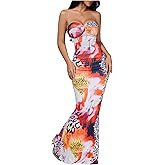GORGLITTER Women's Cheetah Leopard Strapless Maxi Dress Backless Y2k Animal Print Bodycon Tube Dresses