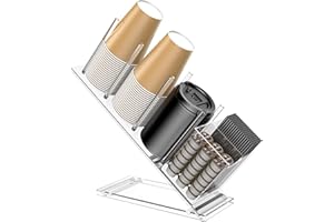 IMMDOKIN Acrylic Cup and Lid Holder with Straw Organizer, Adjustable Coffee Cup Holder Organizer, 5 Compartment Cup Dispenser for Disposable Paper & Plastic Cups, for Station Home Countertop(Patent in Effect)