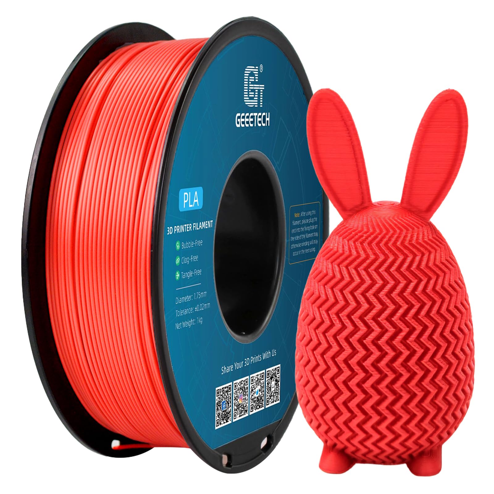 PLA Filament 1.75mm, GEEETECH New 3D Printing Filament PLA for 3D Printer and 3D Pen, 1kg 1 Spool (AA-Red)