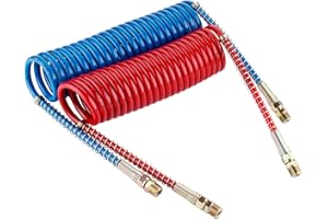 Dazakoot Air Brake Coiled Short Tail, Blue Service and Red Emergency Air Brake Cord, Assembly Brake Coil with 2 X 12" Lead, Truck Trailer Brake Coil Set