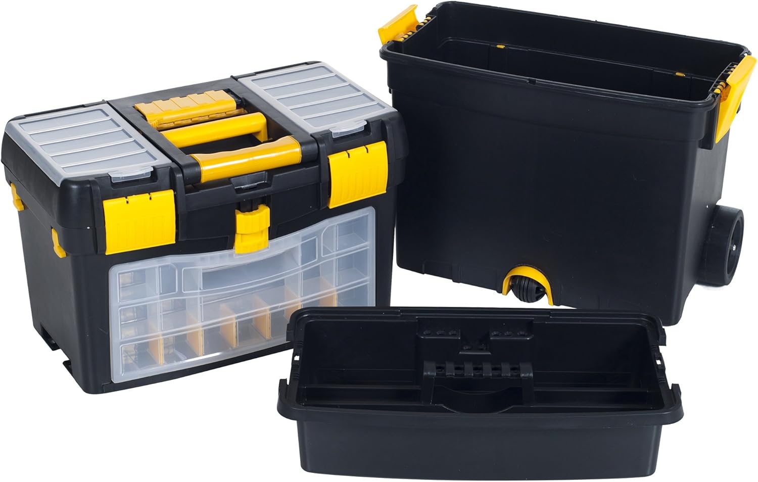 Heavy Duty Rolling Toolbox with Foldable Comfort Handle & Removable Top Storage –Chest & Cabinet Storage Box, Garage Toolbox Organizer - Stalwart Deluxe Mobile Workshop And Toolbox - 