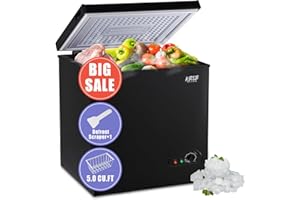 KRIB BLING Chest Freezer with Freezer Basket, 5.0 Cu. Ft Mini Freezer 7 Temperature Levels Thermostat, Top Door Open, Ideal for Home, Kitchen & Office, Black, FLG-80Q-BLK