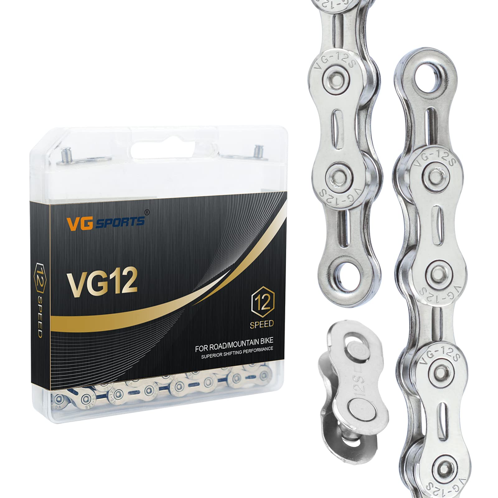 VG Sports 12 Speed Chain, Light Weight Half Hollow Bike Chain for MTB/Road Bike Compatible with Shimano Sram,1/2 x 11/128 Inch,126Links