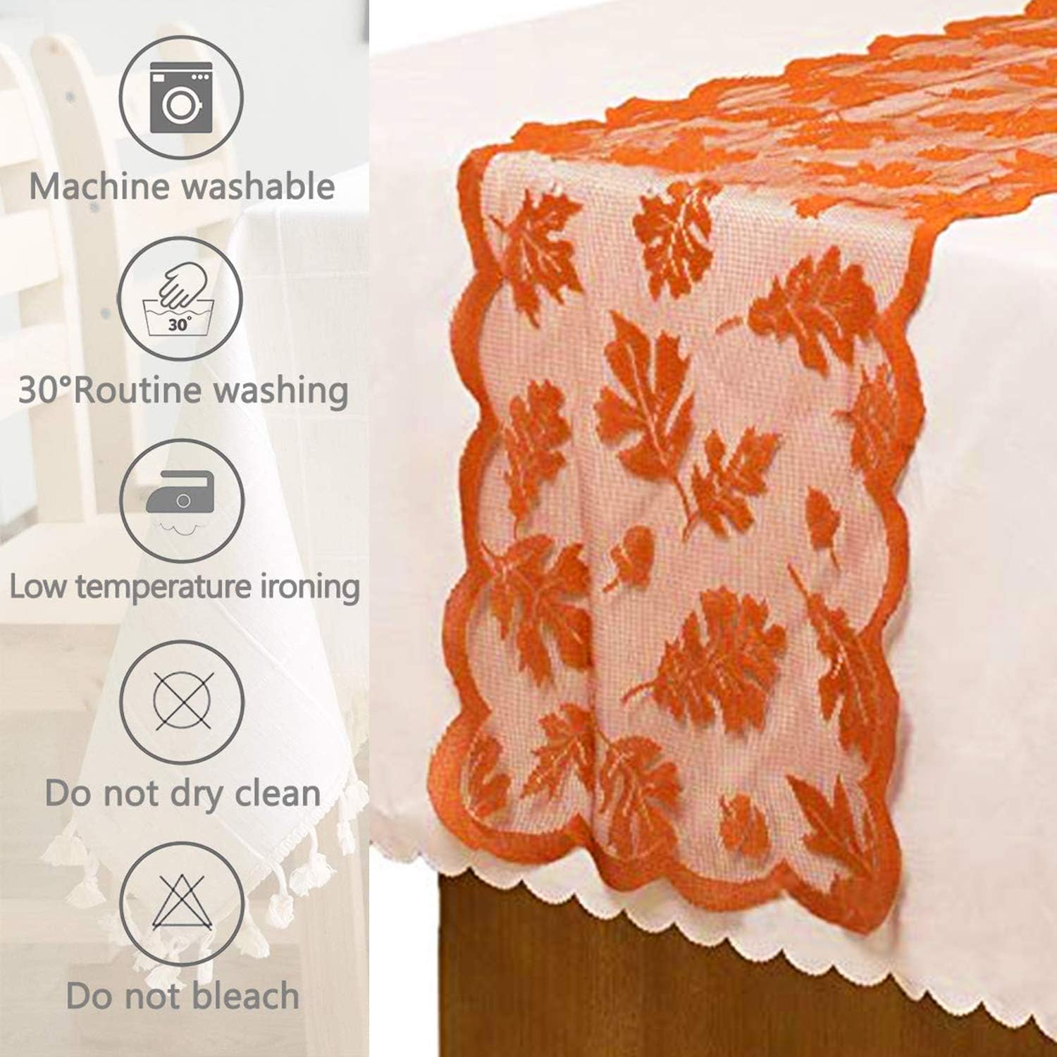 Fall Table Runner Thanksgiving Decorations 13 x 72 Inch Maple Leaves Table Runner Harvest Lace Pumpkin Runner Brow Long Fall Table Line for Thanksgiving Dinner (Brown): Home & Kitchen