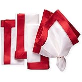 Linen Napkins 20 x 20 inch - 100% Flax Linen White and Red Dinner Napkins Cloth Set of 4 - Hemstitch Napkins Cloth Washable for Valentines Day, Winter and Spring Decor
