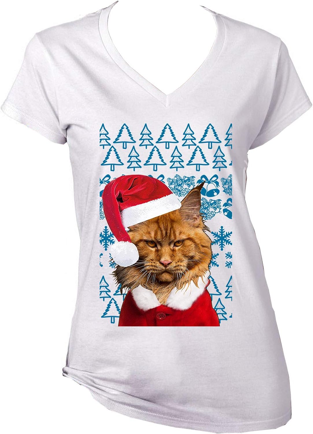 teesquare1st Women's Maine Coon Cat Christmas Santa White TShirt