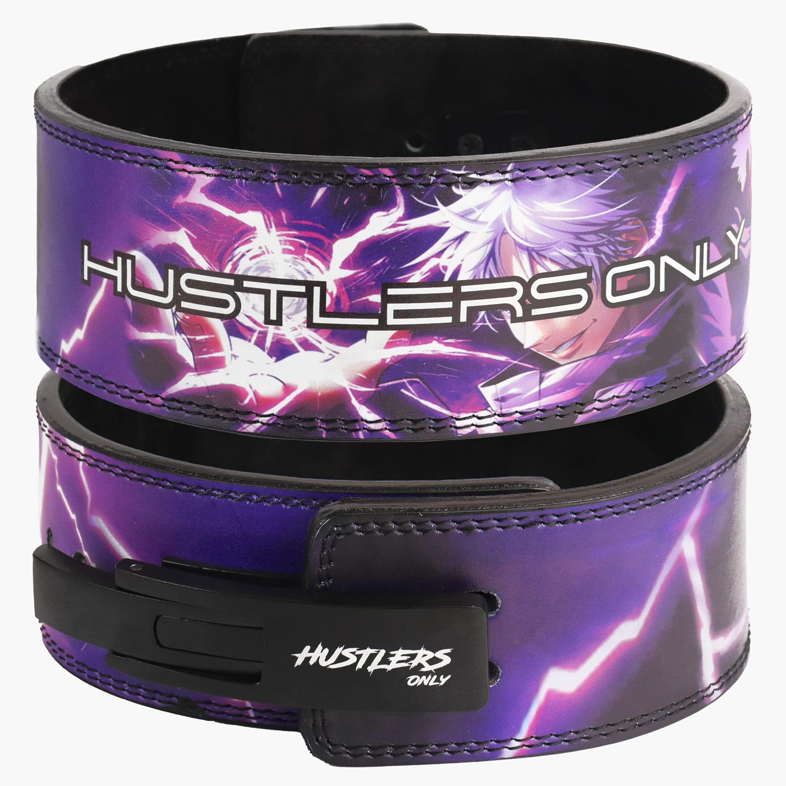 Hustlers Only Anime Lever Belt Leather Gym Belt for Deadlift, Powerlifting, and Bodybuilding, 10mm thickness for Back Support, Lifting Belt for Men and Women (S, Inspirit Purple)