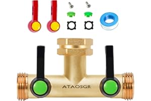 ATAOSGR Garden Hose Splitter, Faucet Splitter 2-Way Dual Outlet, Outdoor Garden Hose Adapter 3/4" GHT Thread 180 Degree T Type Valve Brass Hose Divider with Extended Hand lehead splitte