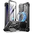 i-Blason Armorbox for Samsung Galaxy S24 Ultra Case MagSafe with Camera Cover Stand [Support Wireless Charger] 360 Full-Body Case with Screen Protector & Kickstand Phone Case for S24 Ultra, Black