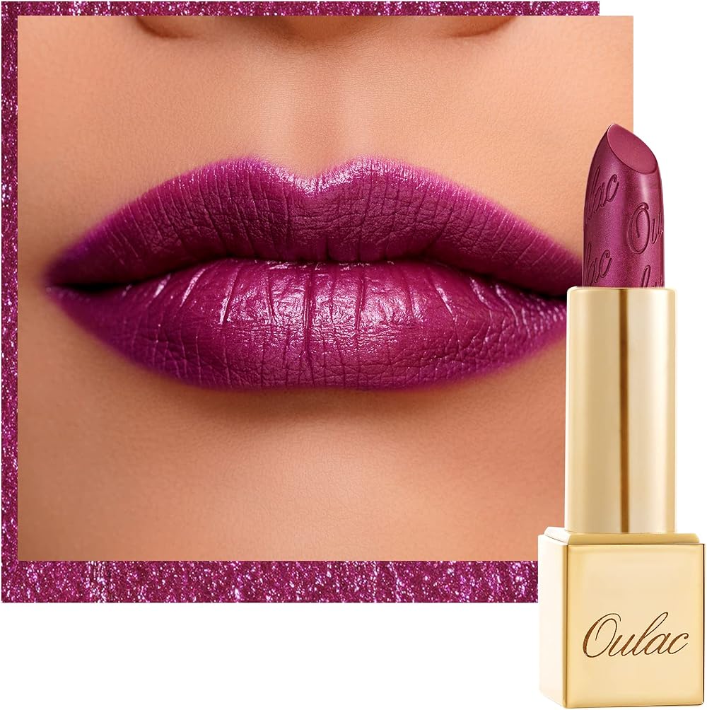Oulac Metallic Shine Glitter Lipstick Purple Sugar Plum 04 4.3 g Vegan