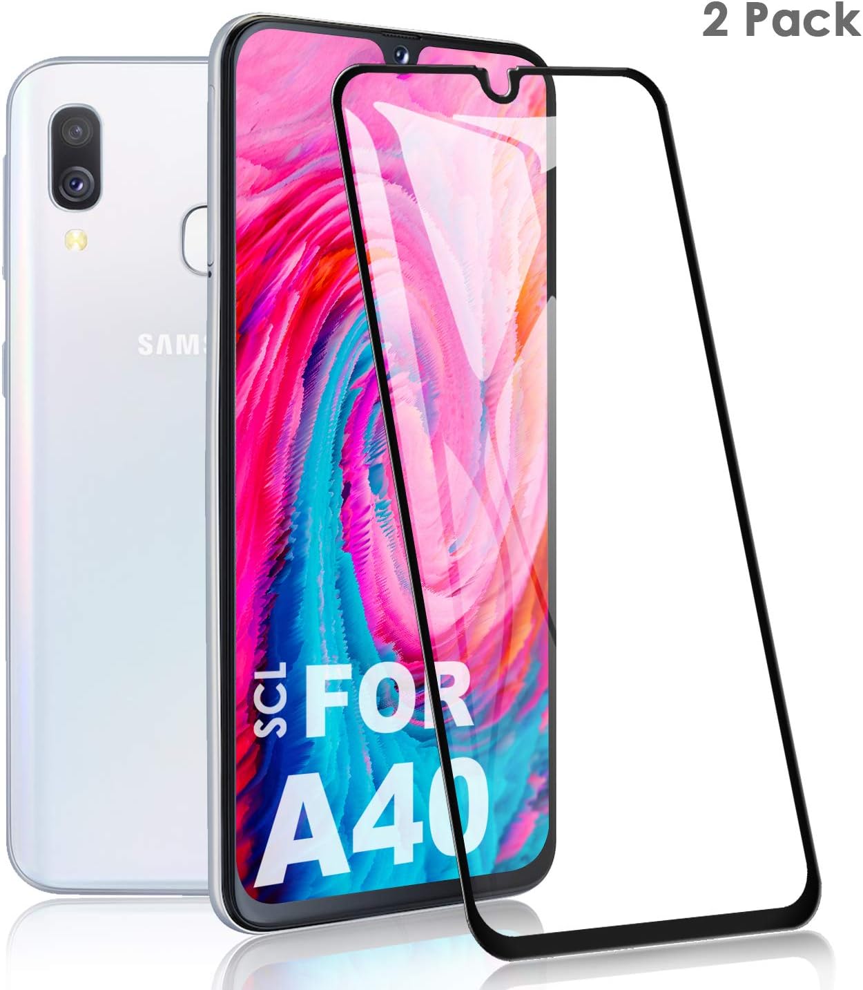 SCL Samsung Galaxy A40 Screen Protector, 3D Curved Full Coverage Dot Matrix Tempered Glass Screen Protector for Samsung Galaxy A40 (2 Pack), Case Friendly Updated Version Black