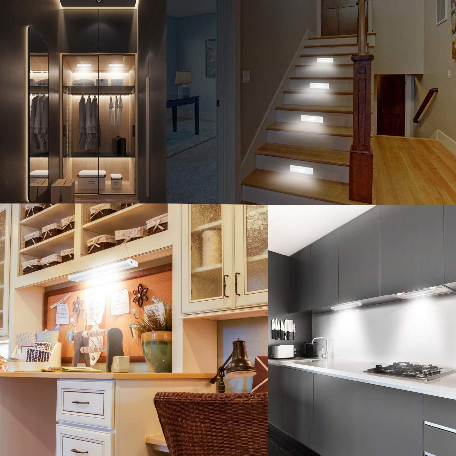 Under Cabinet Light Closet Lights - 15 LED Motion Sensor Light Wireless LED Lights for Closet Rechargeable Battery Operated Under Cabinet LED Lighting for Kitchen Stairs Hallway - - 