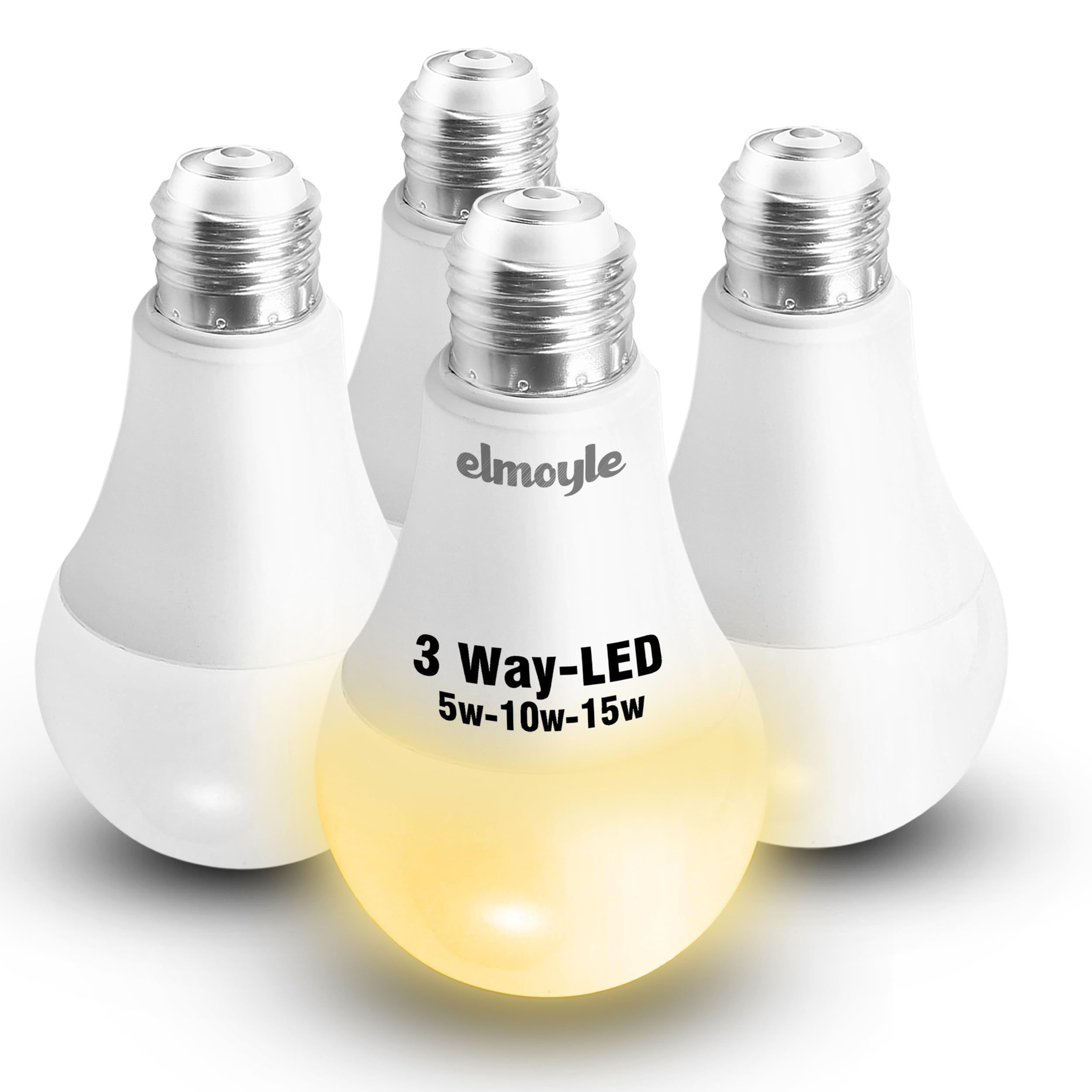 Photo 1 of 3 Way Light Bulbs 30 70 100W Equivalent Soft Warm White 3000K, E26 A21 Three Way Light Bulbs 5/10/15W, 500lm/1100lm/1600lm, E26 Base 3 Way LED Bulb for Reading, Table Floor Lamps DIY, 4 Pack