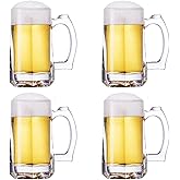 TUSAPAM Heavy Beer Mugs Set, 12.5oz Glass Mugs With Handle, Beer Glasses For Freezer, 370ml Beer Drinking Glasses, Traditional Stein For Bar, Alcohol, Beverages,Coffee, Teas, Set of 4