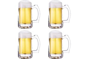 TUSAPAM Heavy Beer Mugs Set, 12.5oz Glass Mugs With Handle, Beer Glasses For Freezer, 370ml Beer Drinking Glasses, Traditiona