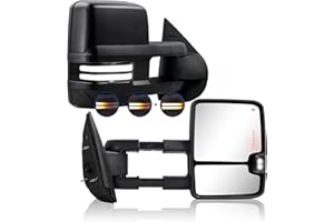SANOOER Switchback Towing Mirror for Silverado Sierra - Compatible with 2007-2013 Chevy Silverado GMC Sierra Tow Mirror with Power Adjusted Heated Glass Running Light Turn Signal Light Backup Lamp Black