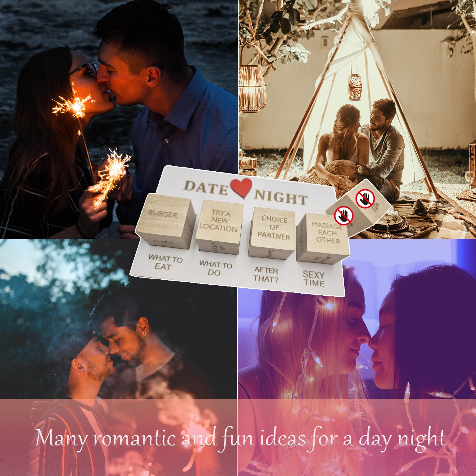 Date Night Dice, Wooden Couples Decision Dice for Him and Her, Date Night Ideas for Girlfriend or Boyfriend - Valentine's Day Anniversary Games Christmas Birthday Gifts for Husband Wife