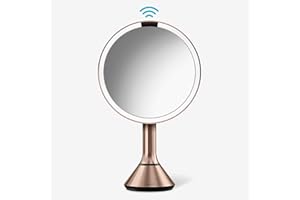simplehuman Sensor Mirror, Lighted Makeup Mirror with Magnification (5X), 8" Round Magnifying Vanity Mirror with Lights, Cordless, Rose Gold Stainless Steel