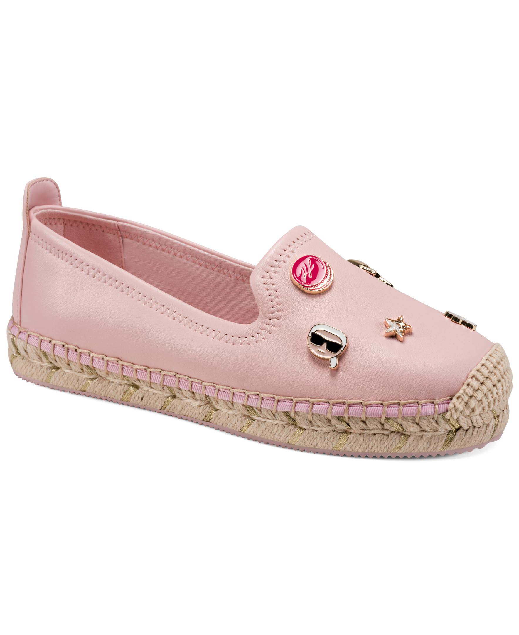 KARL LAGERFELD Women’s Michaela Slip on Espadrille Sandal with Pins, LIGHT BLUSH, 8