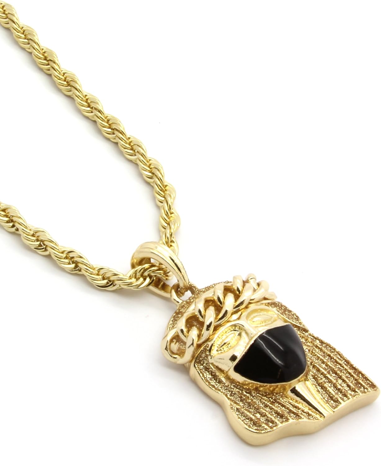 Mens Gold Tone G Stardust Black Ninja Mask Jesus Pendant with 5mm 24" Rope Chain Necklace
