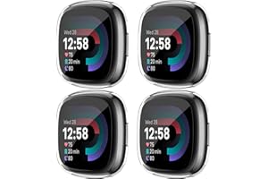 Vancle 4 Pack Case for Fitbit Sense 2 /Versa 4 Screen Protector, TPU Plated Full Around Protective Case Cover for Fitbit Sens