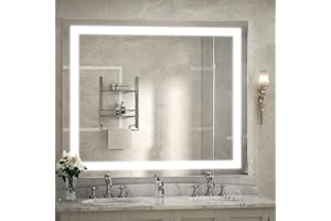 FTOTI 40 x 32 Inch LED Bathroom Mirror with Lights,Wall Mounted Lighted Vanity Mirror,Dimmable Anti-Fog Bathroom Mirror, Memory Function(Horizontal&Vertical)