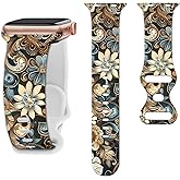 Floral watch Bands Compatible with Apple Watch Band for women 44mm 40mm 38mm 41mm 45mm 49mm 42mm, Silicone Cute Flower Pattern Sport Strap for iWatch Bands Series Ultra 2 SE 11 10 9 8 7 6 5 4 3 2 1