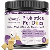 Probiotics for Dogs – 6 Billion CFUs & 10 Strains with Prebiotics, Omega-3, Digestive Enzymes & Multivitamins, Dog Probiotics for Digestive Health, Immune Support, Skin & Coat, 120 Duck Flavor Chews