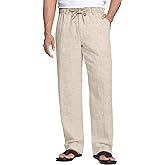 COOFANDY Men's Linen Pants Casual Beach Summer Pant Elastic Waist Drawstring Lightweight Trousers