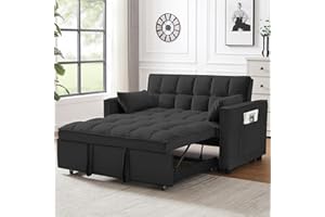 Yafylly 3 in 1 Sleeper Sofa Couch Bed, Pull Out Loveseat with Storage, Full Size Velvet Convertible Chair with 2 Pockets & 2 Pillows for Living Room, Black